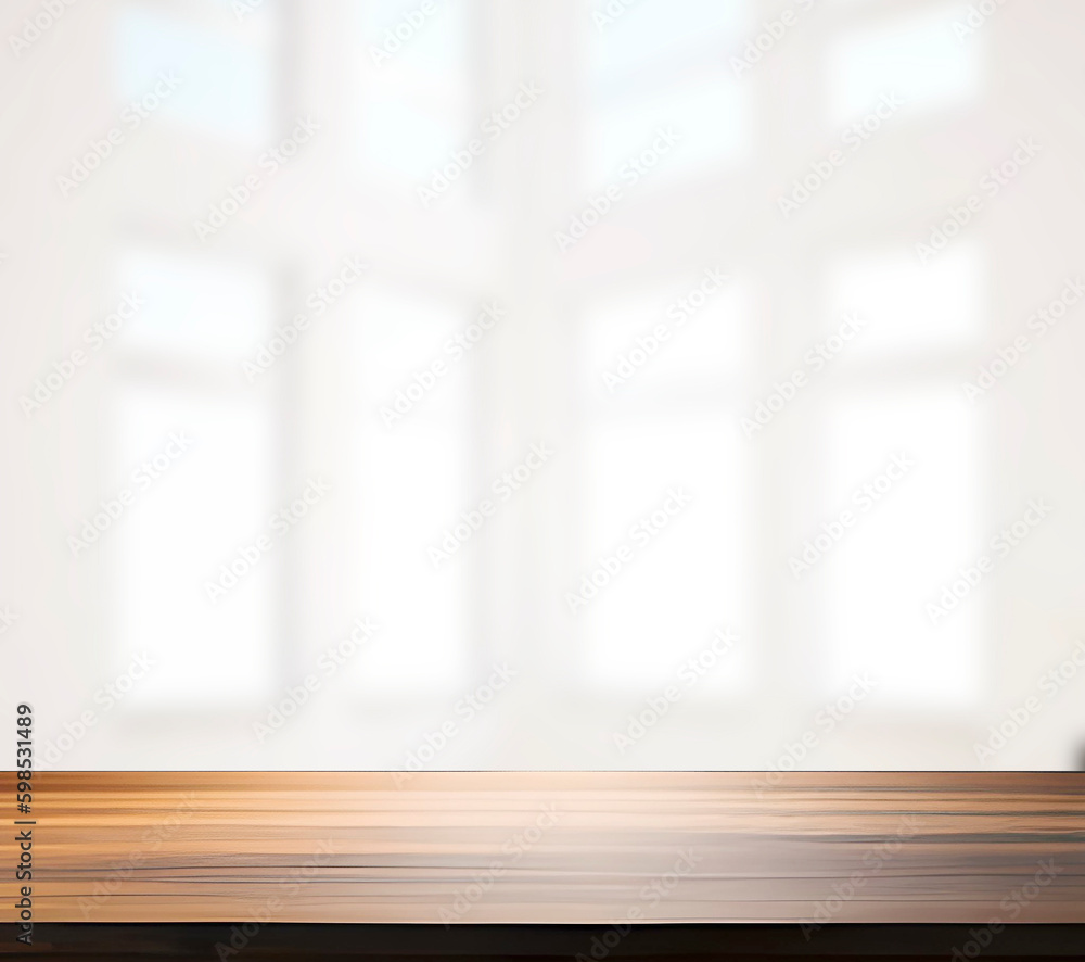 Fototapeta premium Empty wooden table and window room interior decoration background, Mock up for display of product. 