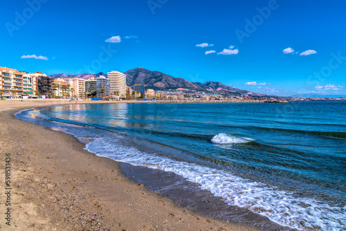 Fototapeta Naklejka Na Ścianę i Meble -  Fuengirola beach Playa de San Francisco Costa del Sol Spain tourist destination on Mediterranean blue sea