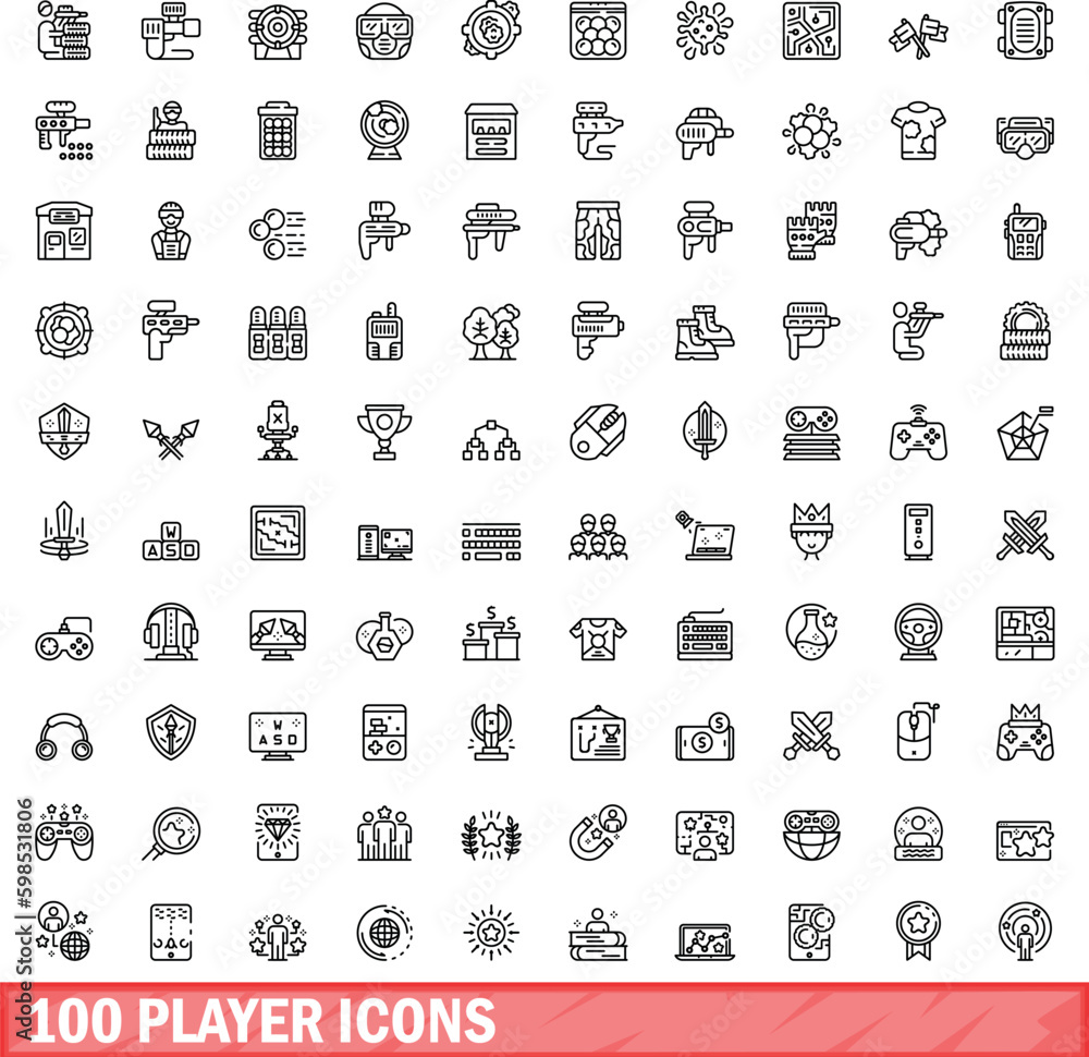 100 player icons set. Outline illustration of 100 player icons vector set isolated on white background 100 player icons set. Outline illustration of 100 player icons vector set isolated on white background