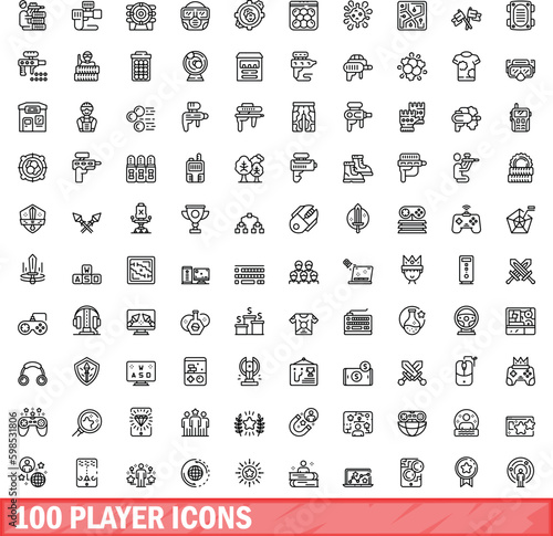 100 player icons set. Outline illustration of 100 player icons vector set isolated on white background