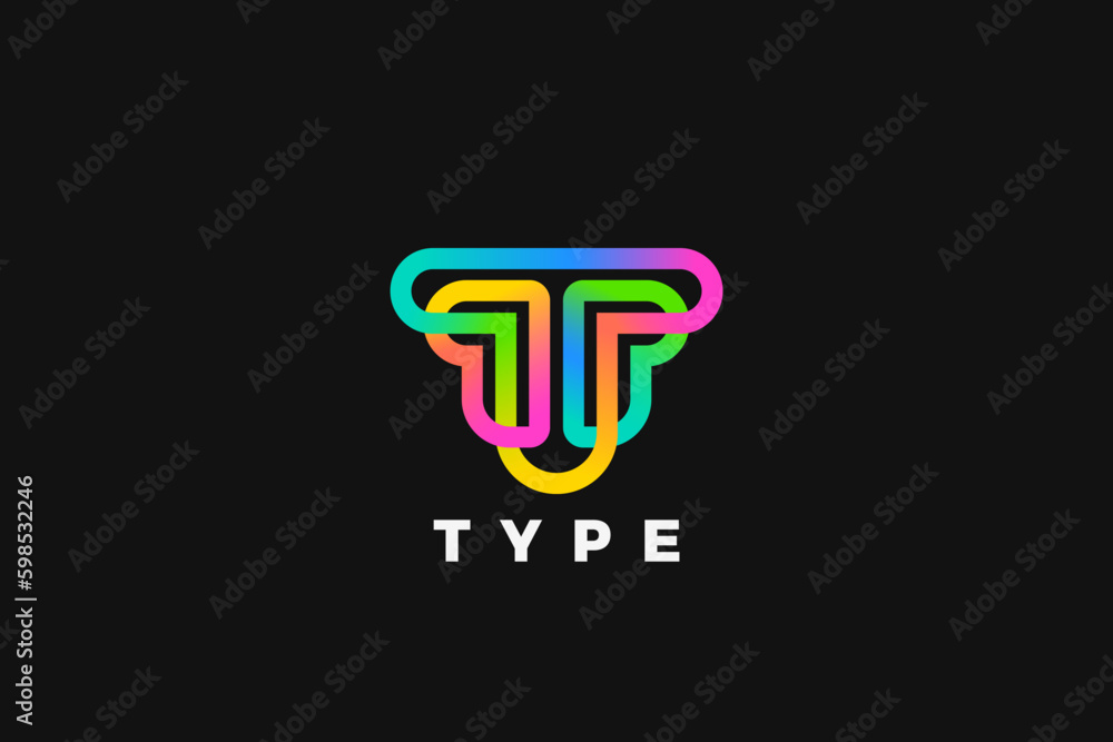Fototapeta premium Letter T Logo Monogram design Linear Outline Style Colorful vector template.