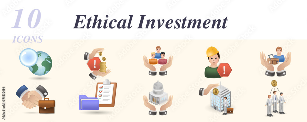 Ethical investment set. Creative icons: transparency, corruption, human rights, child labour, customer and product responsibility, compliance, boars independence, executive compensation. Ethical investment set. Creative icons: transparency, corruption, human rights, child labour, customer and product responsibility, compliance, boars independence, executive compensation.