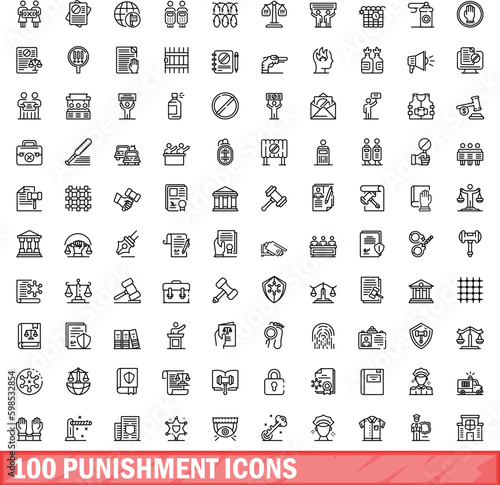 100 punishment icons set. Outline illustration of 100 punishment icons vector set isolated on white background