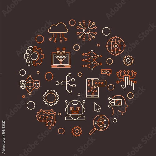 Artificial intelligence and Neural Network Technology line circle shaped vector creative banner