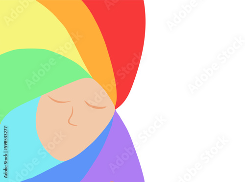 Vector isolated illustration of LGBT background. Portrait of a girl with rainbow-colored hair. LGBT pride.