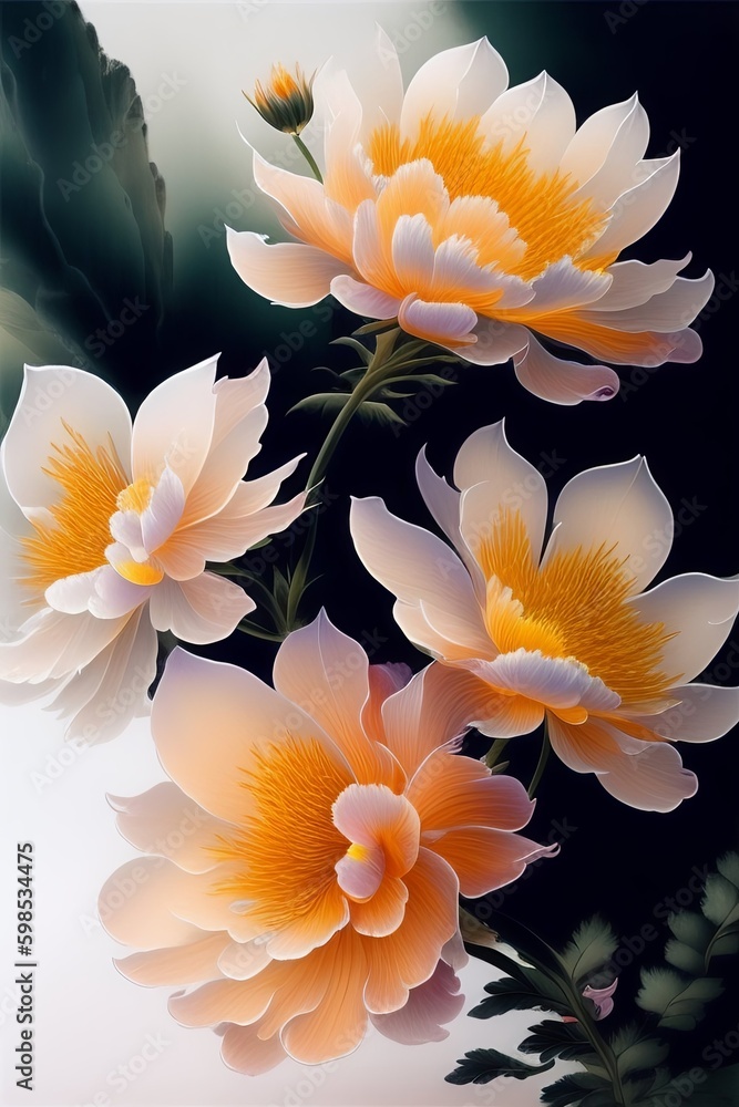 Painting of beautiful flowers. Digital Painting of Flowers. AI generated Illustration