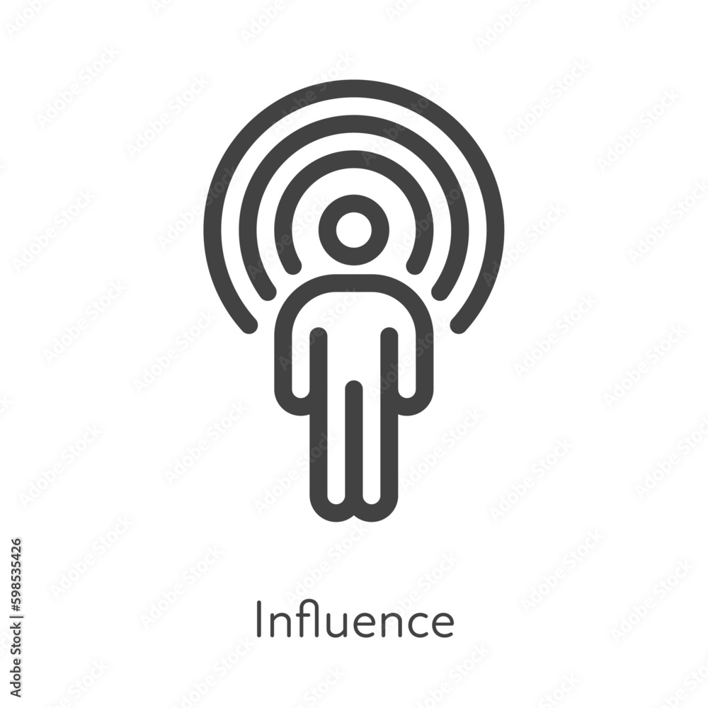 Outline style ui icons soft skill for business collection. Vector black linear illustration. Influence. Man with broadcast waves around marketing, leadership symbol. Design for corporate training Outline style ui icons soft skill for business collection. Vector black linear illustration. Influence. Man with broadcast waves around marketing, leadership symbol. Design for corporate training