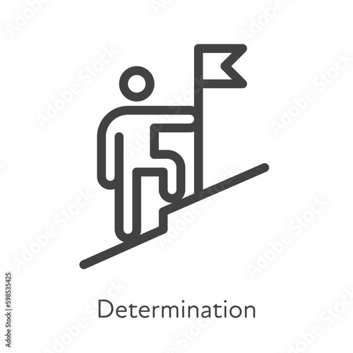 Outline style ui icons soft skill for business collection. Vector black linear illustration. Determination. Businessman with flag on mountain symbol isolated. Design for corporate training