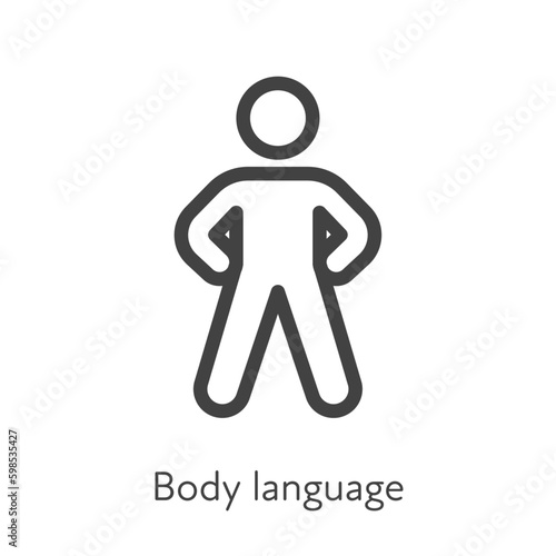 Outline style ui icons soft skill for business collection. Vector black linear illustration. Body language. Man in strong confident pose symbol isolated. Design for corporate training