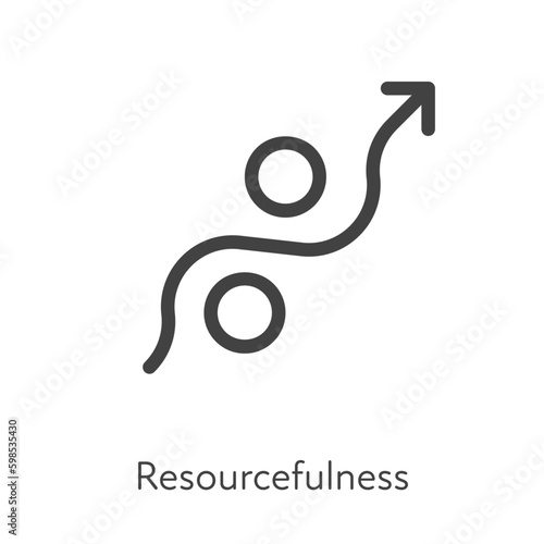 Outline style ui icons soft skill for business collection. Vector black linear illustration. Resourcefulness. Arrow trajectory beetween circle obstacle symbol isolated. Design for corporate training
