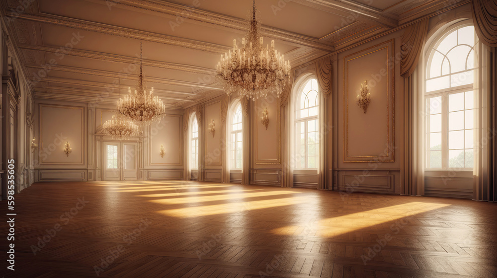 Luxurious classical ballroom as digital interior design illustration (Generative AI)