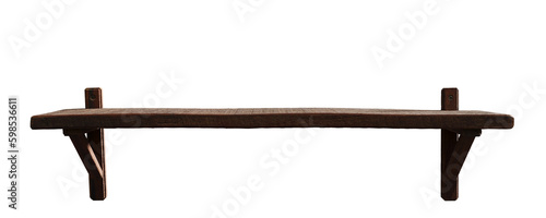 Empty wooden vintage shelf on transparent background