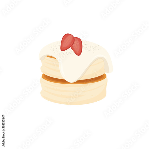 Japanese Souffle Pancake Vector Illustration Logo With Sweet Sauce And Fresh Fruit
