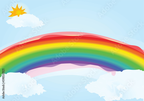 Rainbow colors from clouds background. vector