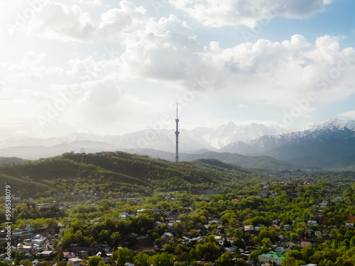 Aerial view of Almaty city with Television Tower