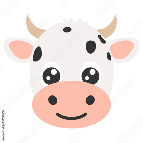 Cute cow face cartoon illustration  vector farm animal. Farmhouse