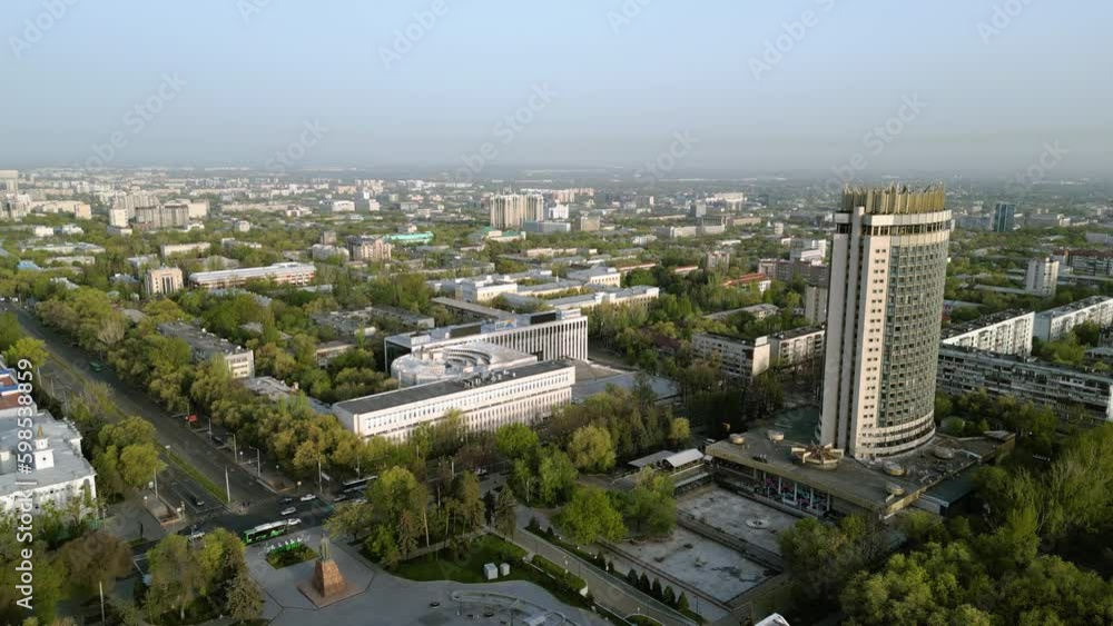 Aerial view of Kazakhstan hotel in Almaty city Aerial view of Kazakhstan hotel in Almaty city