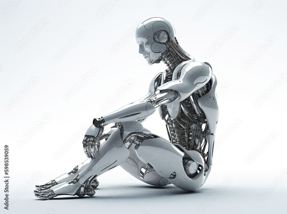 The future is already here. Portrait of humanized robot thinking. Generative AI The future is already here. Portrait of humanized robot thinking. Generative AI