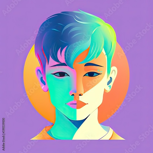 Modern colorful portrait of a person with with short hair and punk style. Generative AI