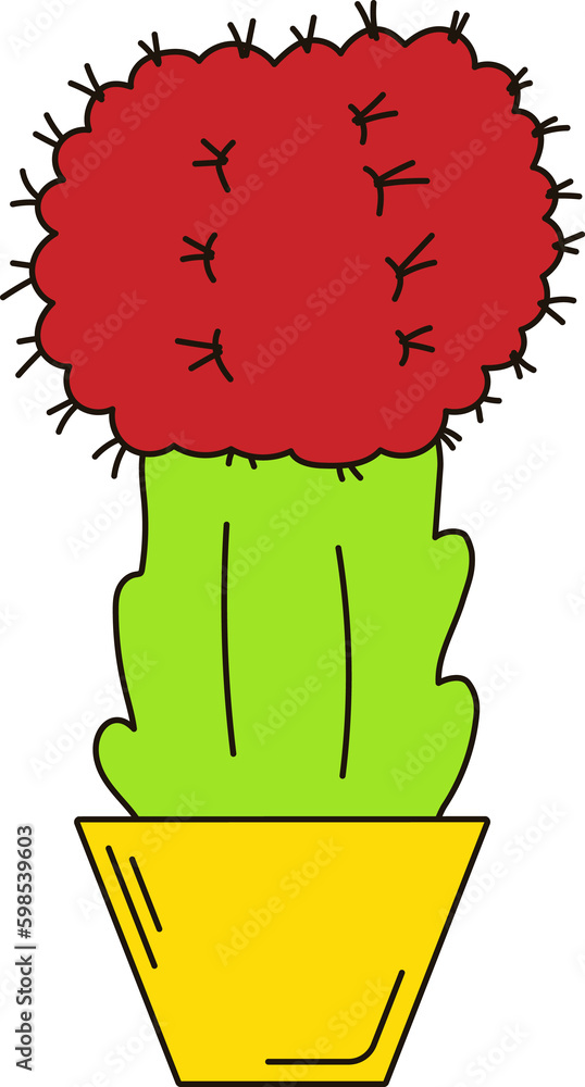 Сolored cactus in a pot with outline, Gymnocalycium Сolored cactus in a pot with outline, Gymnocalycium