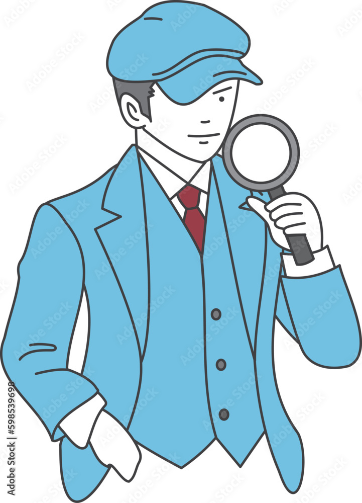 Illustration of an oriental detective man with a magnifying glass (2 colors) Illustration of an oriental detective man with a magnifying glass (2 colors)