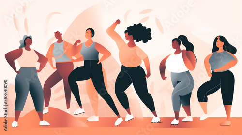 illustration of a diverse group of women engaging in physical activity together Generative AI photo