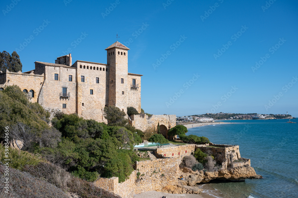 Detail of the old castle of Tamarit in Tarragona, Spain, it is on a cliff of the touristic beach