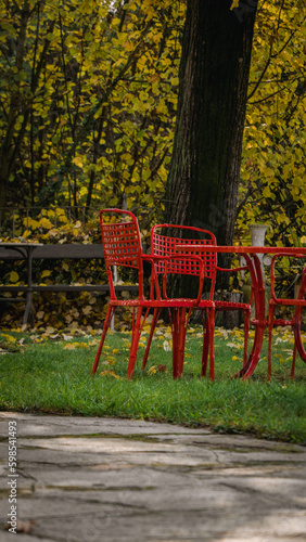 red chairs in the garden © Edoardo Ghione