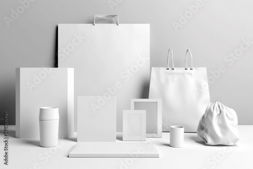 blank white mockups of different shapes and sizes for advertising products. Generative AI	