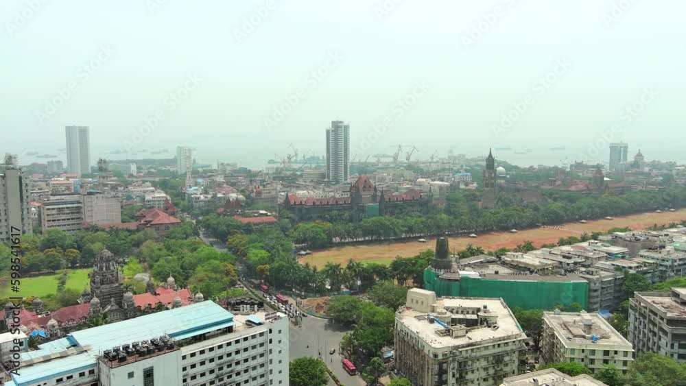Mumbai: Aerial view of city in India, famous grassy public recreation space Oval Maidan - landscape panorama of South Asia from above Mumbai: Aerial view of city in India, famous grassy public recreation space Oval Maidan - landscape panorama of South Asia from above