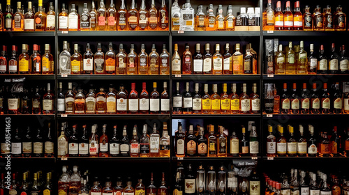Leinwand Poster Liquor Store: Variety of Hard Liquor Brands Full Frame