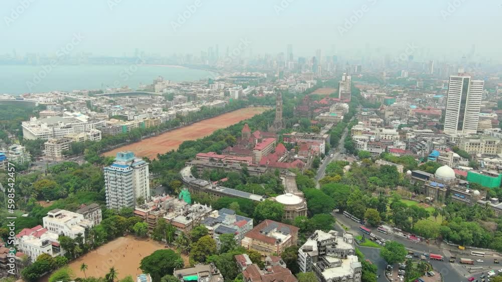 Mumbai: Aerial view of city in India, famous grassy public recreation space Oval Maidan - landscape panorama of South Asia from above Mumbai: Aerial view of city in India, famous grassy public recreation space Oval Maidan - landscape panorama of South Asia from above