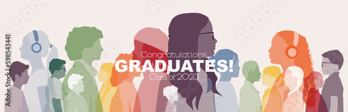 Congratulations Graduates! Class 2023. Children of different ethnicities stand side by side together.