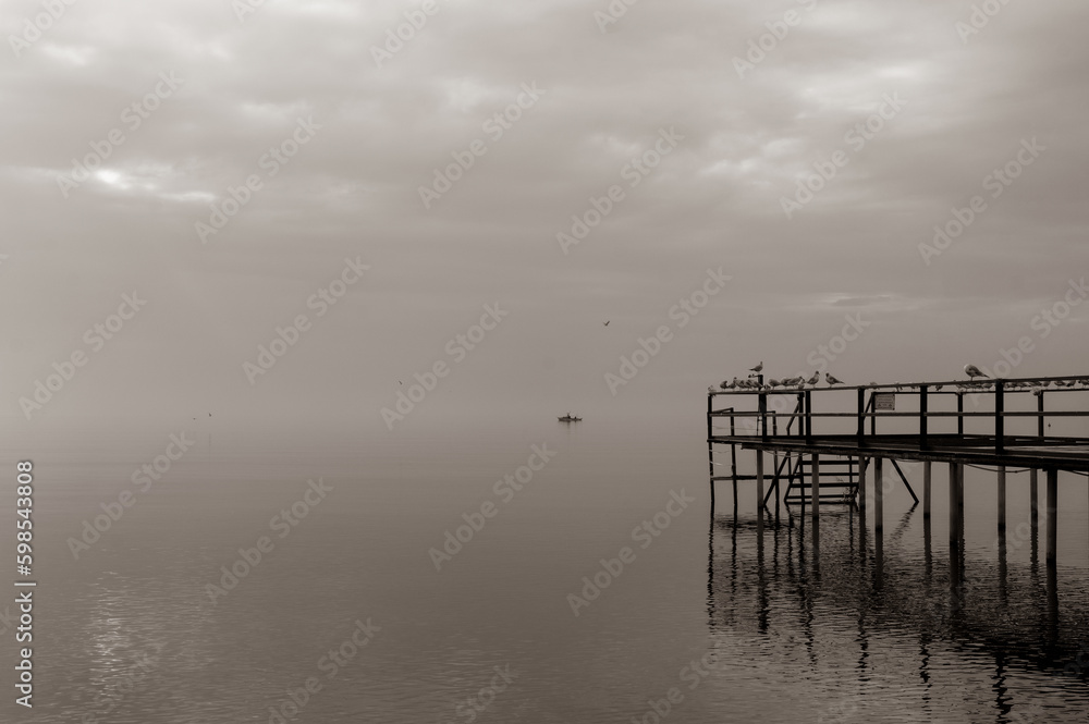 Obraz premium Misty winter day at the beach