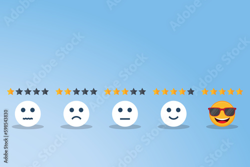 Customer satisfaction level with rating stars icon. feedback emotion scale customer symbol. 