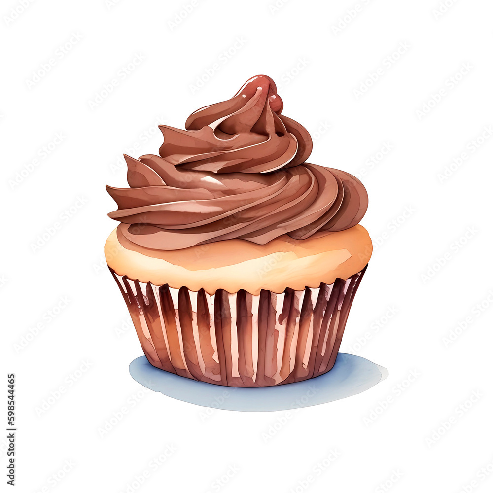 Chocolate birthday cupcake with chocolate. Food illustration. Watercolor and Marker art. Chocolate birthday cupcake with chocolate. Food illustration. Watercolor and Marker art.