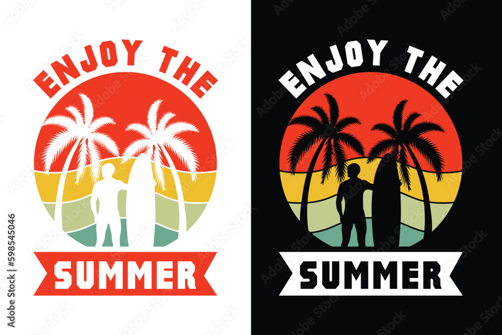 Summer t-shirt design bundle, summer beach vacation t-shirts, summer surfing t-shirt vector design