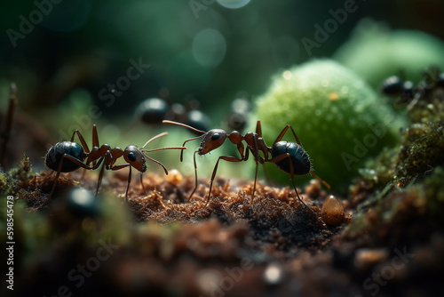 Black ant on the ground. Generative ai © Vika art