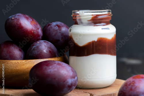 Fruit yogurt made from milk with plum flavo