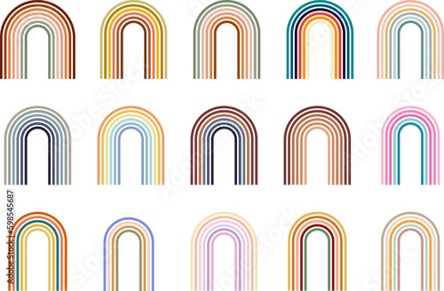 Collection retro rainbow shapes with colorful lines
