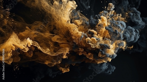 silwer, gold sparkling abstract background, luxury black smoke, cosmic swirling ink, generative AI  photo