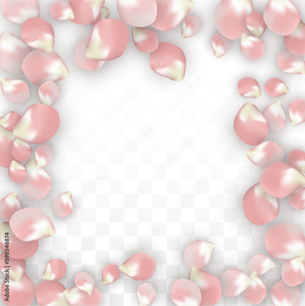 Pink Vector Realistic Petals Falling on Transparent Background. Spring Romantic Flowers Illustration. Flying Petals. Sakura Spa Design. Blossom Confetti. Design Elements for Wedding Decoration. Pink Vector Realistic Petals Falling on Transparent Background. Spring Romantic Flowers Illustration. Flying Petals. Sakura Spa Design. Blossom Confetti. Design Elements for Wedding Decoration.