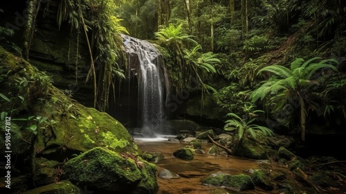 waterfall in a tropical wild. Creative resource, AI Generated