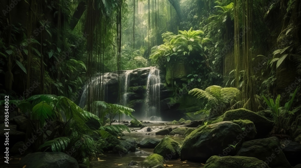 waterfall in a tropical wild. Creative resource, AI Generated waterfall in a tropical wild. Creative resource, AI Generated