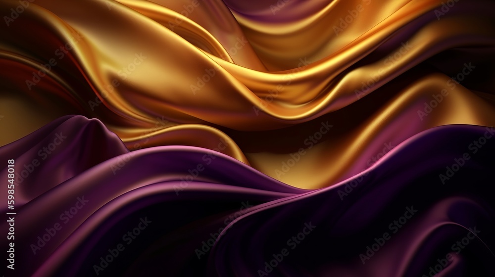 Obraz premium Uncommon Establishment with Wave Shinning Gold and Purple Point Silk Surface. Creative resource, AI Generated