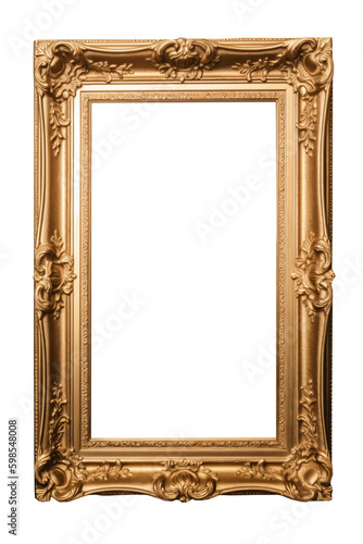 golden ornate mock up frame with transparent background, generative ai