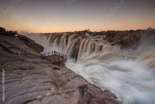 Wide angle view of the Augrabies falls in full flood on the Orangeriver in the northern cape of south africa photo