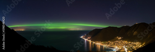 Green aurora over the sea, banner, header, wallpaper, generative ai