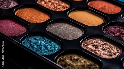 Closeup shot of eye shadow, heavenliness care things, gloriousness care things. Competent eyeshadow palette colossal scale shot. Creative resource, AI Generated