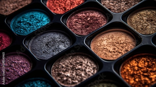 Closeup shot of eye shadow, magnificence care items, beauty care products. Capable eyeshadow palette huge scale shot. Creative resource, AI Generated